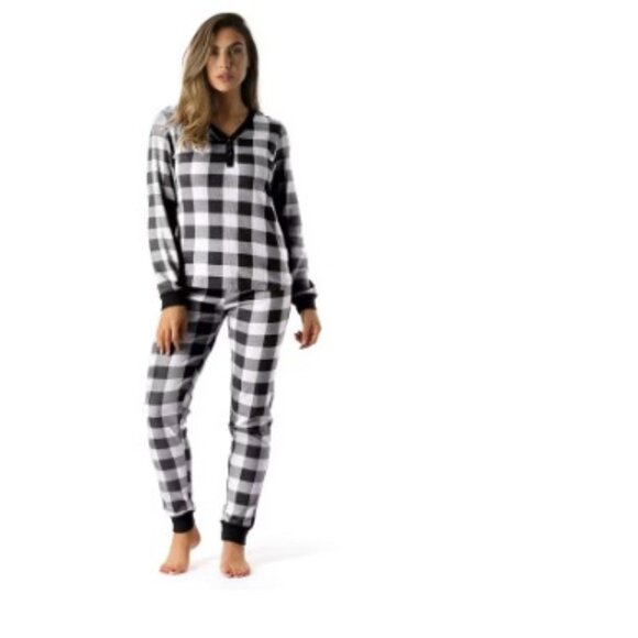 NEW! #followme Buffalo Plaid 2 Piece Thermal Pajama Set for Women -Jogger Winter - Picture 1 of 1